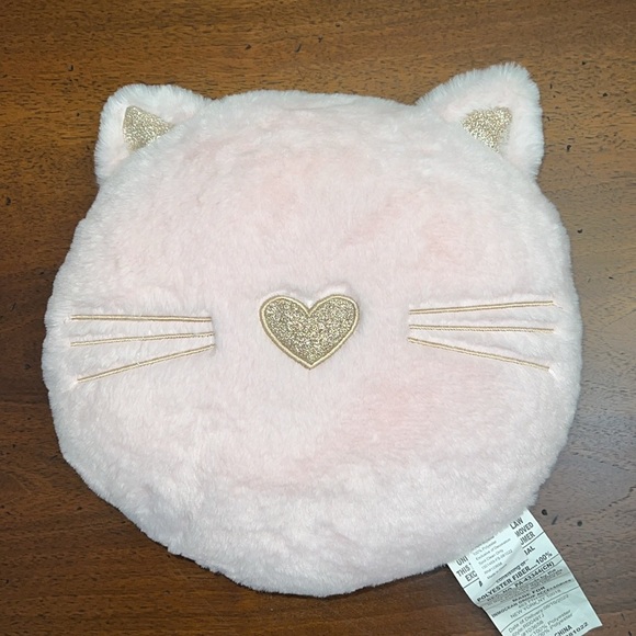 PINK SOFT FUZZY CUTE PILLOW ROUND CAT KITTEN STYLISH PILLOW SOFT PINK GOLDEN - Picture 3 of 10